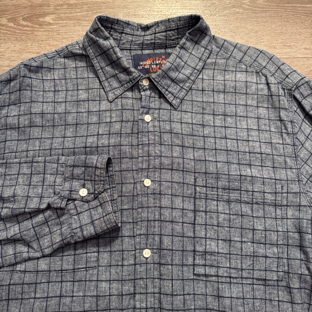 Scotch‎ & Soda Shirt Mens XXL Blue Cotton Linen Windowpane Check Casual Preppy